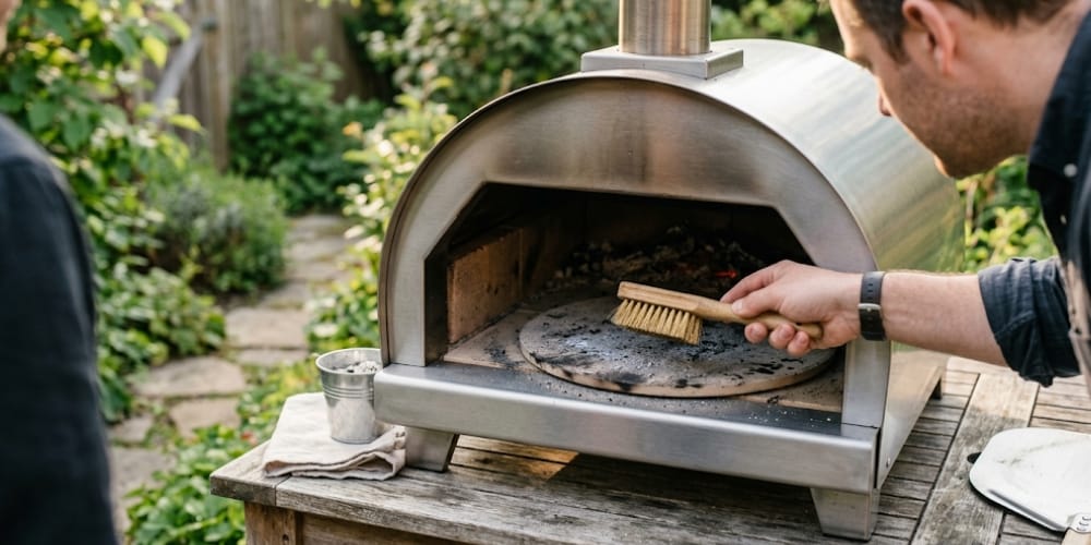 Nettoyage de la pierre réfractaire d'un four à pizza à bois